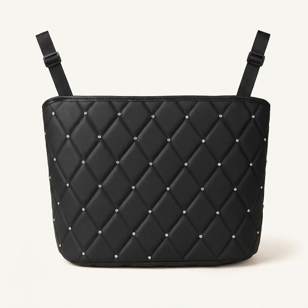Autovilia car seat middle storage organizer bag in black faux leather