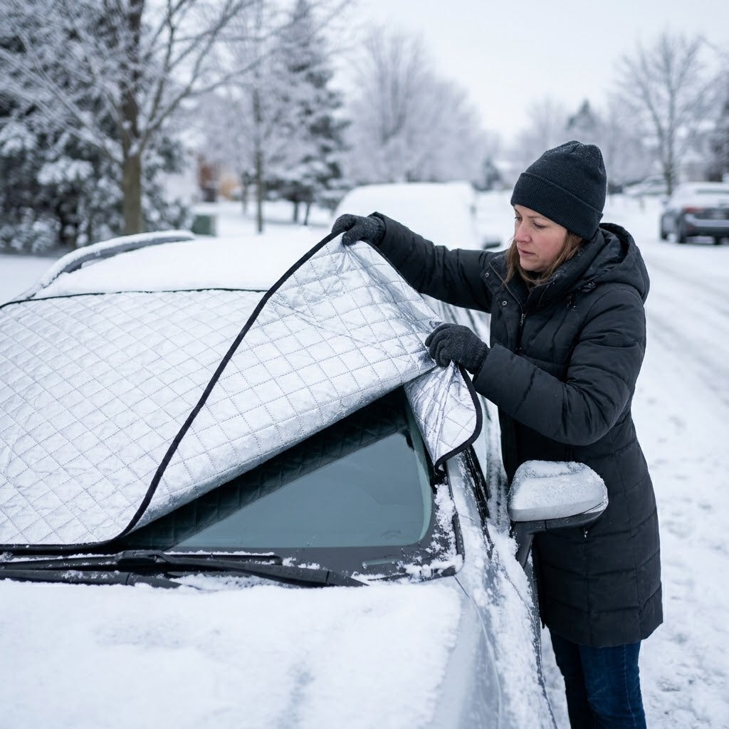 Autovilia windshield snow and frost cover on a car windshield
