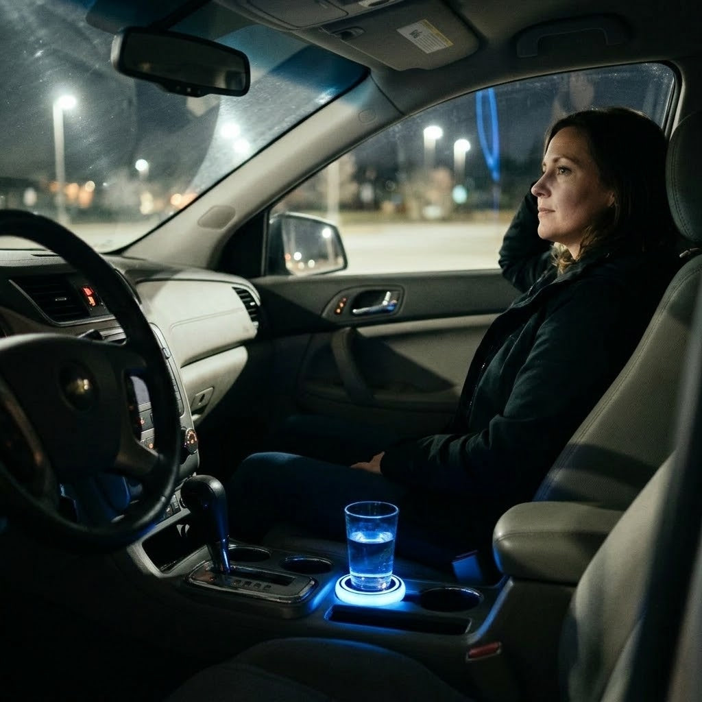 Autovilia LED light-up car cup holder coaster glowing
