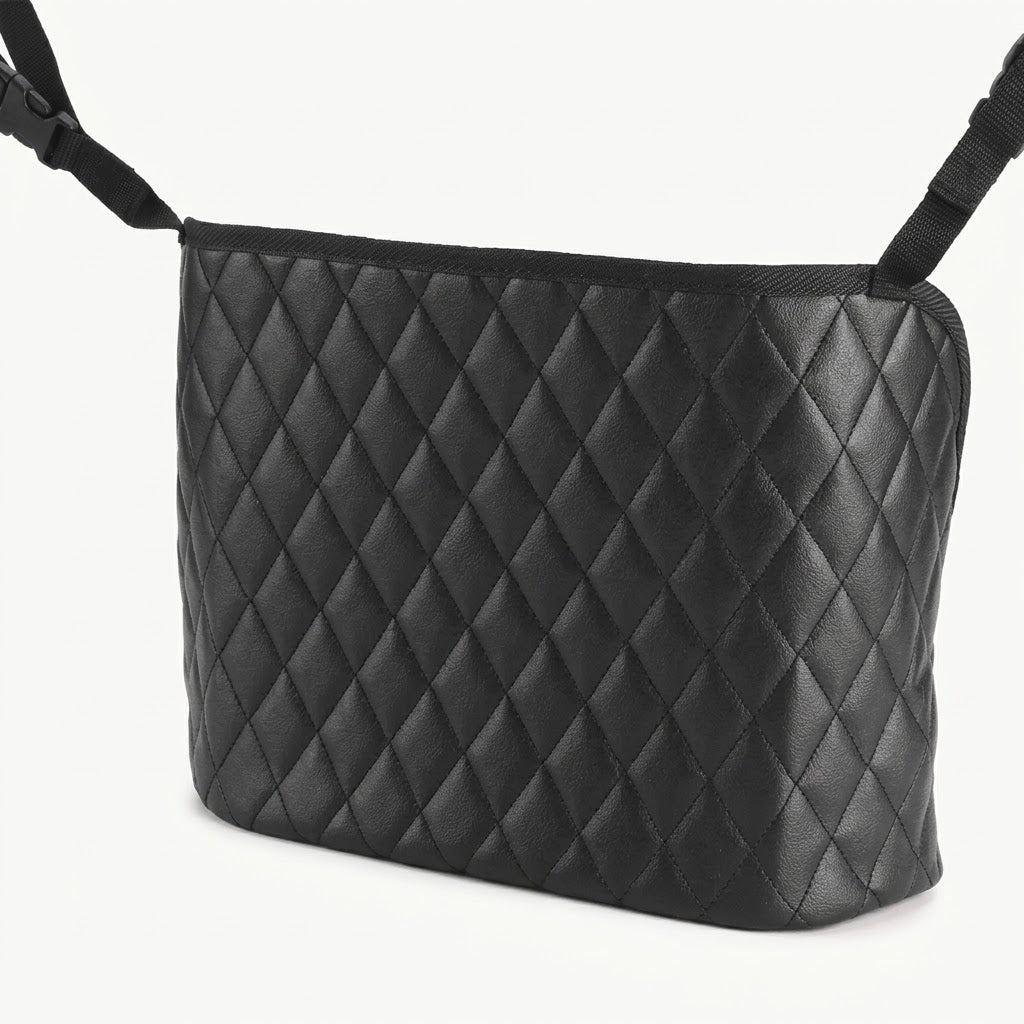 Autovilia car seat middle storage organizer bag in black faux leather